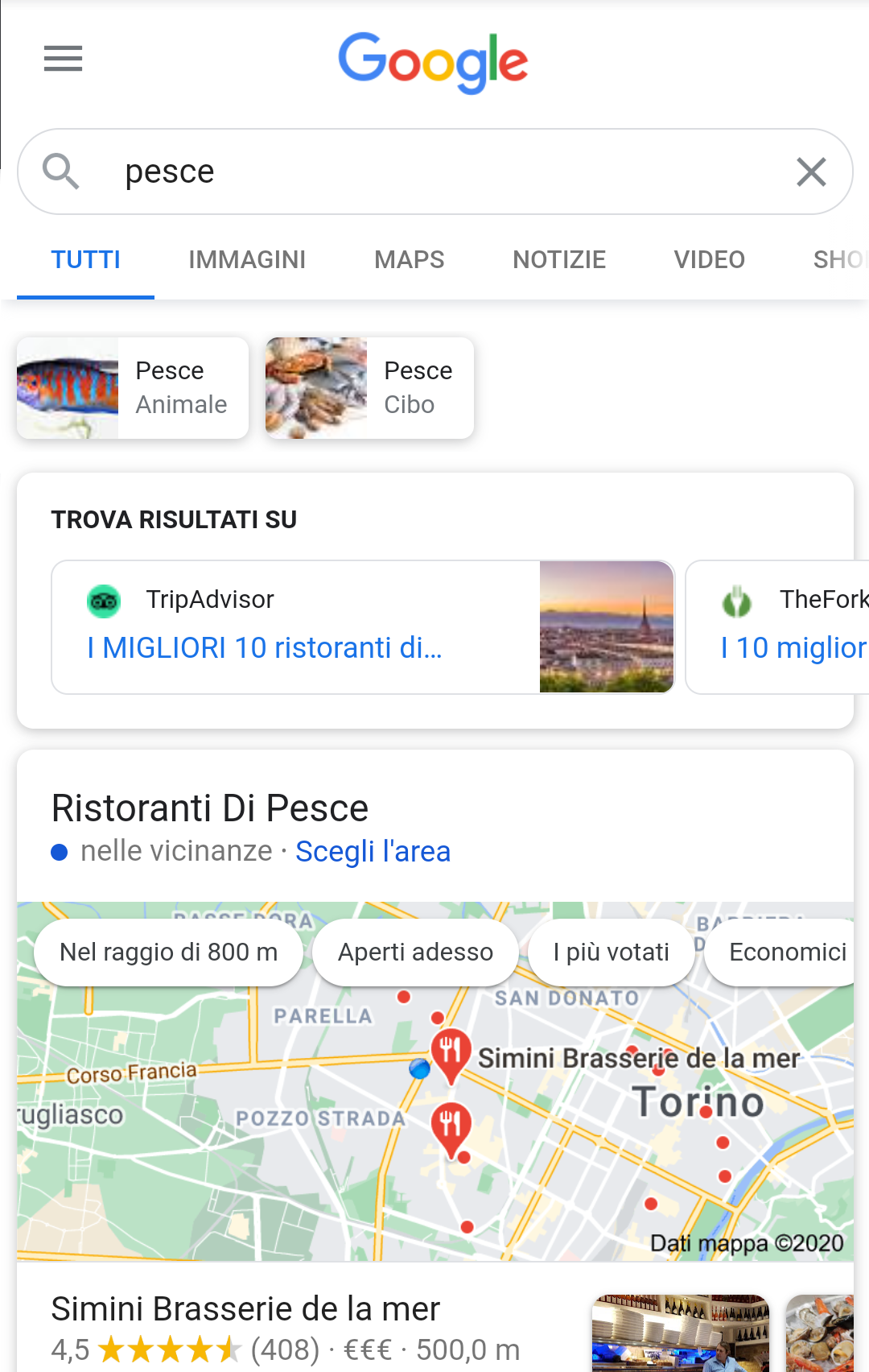 Ricerca keyword pesce mobile